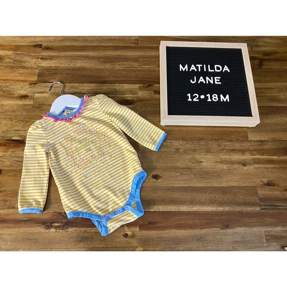 Matilda Jane Make Believe Yellow Stripe Knit Cotton Hello Bodysuit Baby 12-18M - Picture 1 of 7